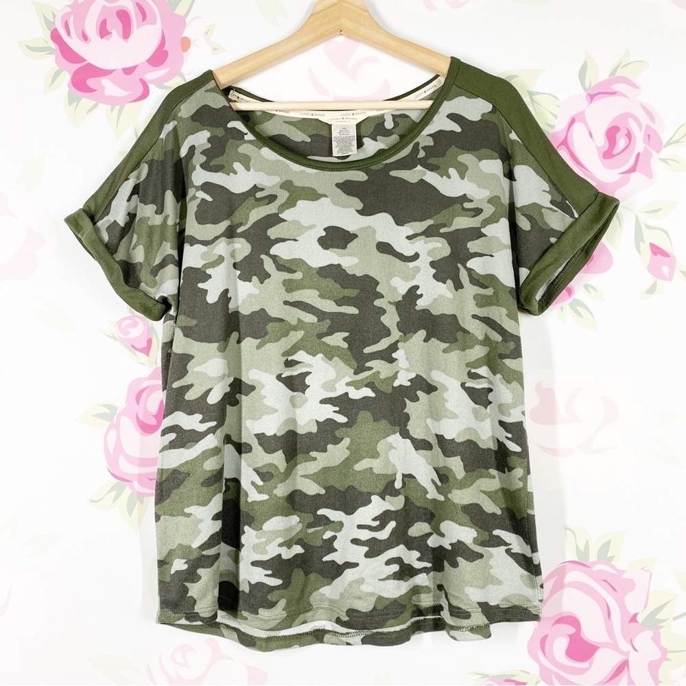 Lucky Brand Army Green Camo Print Short Sleeves Shirt XL